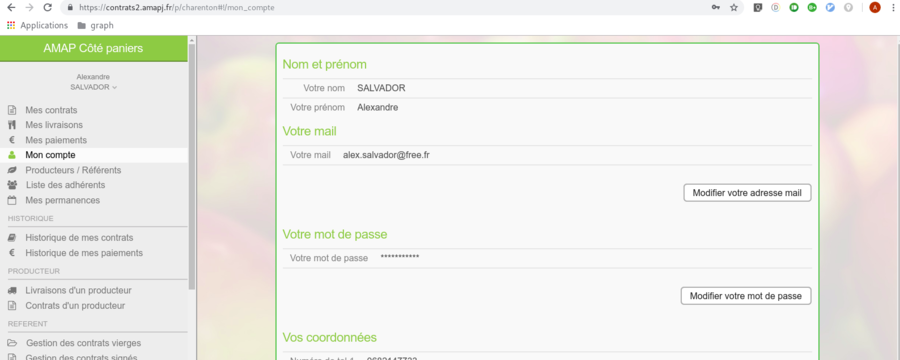 AmapJ Ecran de changement de mot de passe